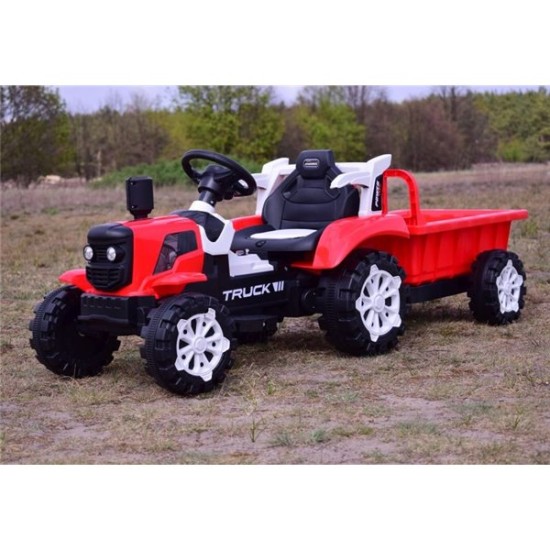 Sarkans elektrotraktors ar piekabi TRUCK III
