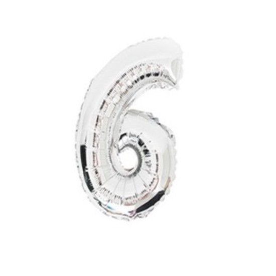 Folinis balionas Skaičius "6", sidabrinis