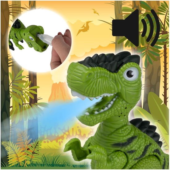 JEEP automobilis su priekaba ir dinozauru