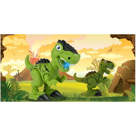 JEEP automobilis su priekaba ir dinozauru