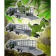 JEEP automobilis su priekaba ir dinozauru