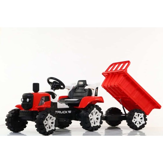 Sarkans elektrotraktors ar piekabi TRUCK III