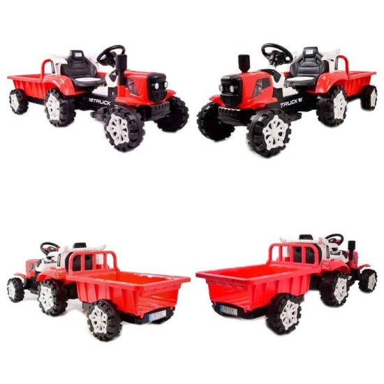 Sarkans elektrotraktors ar piekabi TRUCK III