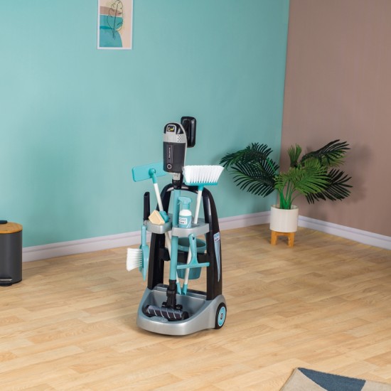 Smoby tīrīšanas ratiņi uz riteņiem ar 9 piederumiem - tīrīšanas līdzekļi Rowenta