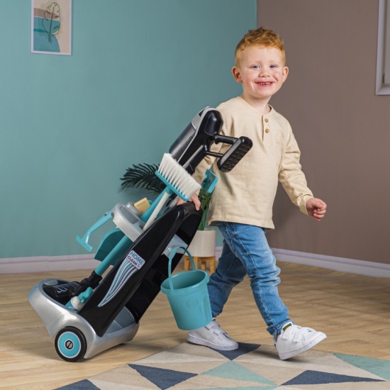 Smoby tīrīšanas ratiņi uz riteņiem ar 9 piederumiem - tīrīšanas līdzekļi Rowenta
