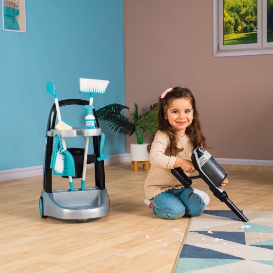 Smoby tīrīšanas ratiņi uz riteņiem ar 9 piederumiem - tīrīšanas līdzekļi Rowenta
