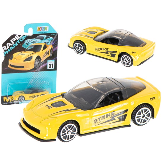 Metalinis lenktyninis automobilis geltonas 7 cm.