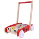Ekoloģiska koka ECO TOYS sarkans stūmējs ar 40 klucīšiem