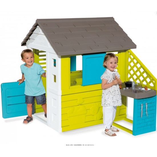 Bērnu rotaļu namiņš ar virtuvīti Smoby Pretty Playhouse + Summer Kitchen