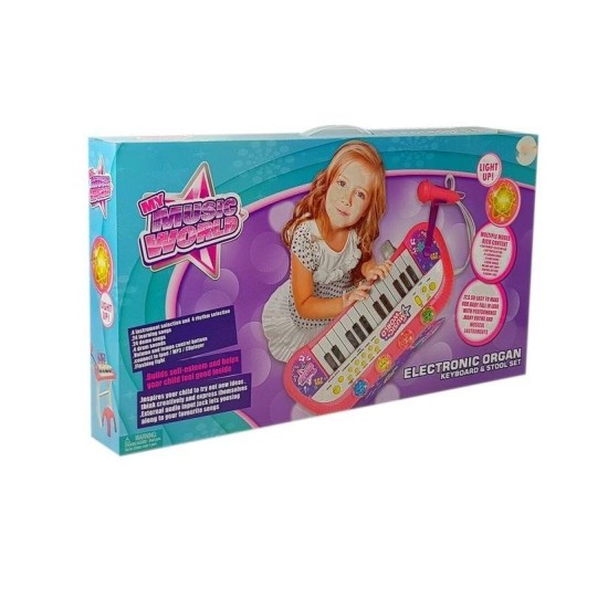Vaikiškas pianinas - sintezatorius su mikrofonu ir kėdute - RoseWhite