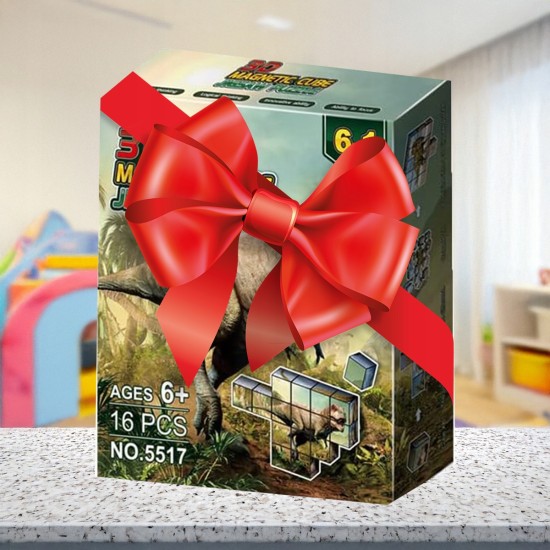 Magnētiskas 3D puzles kubiņi, dinozauri, 16 gabali bērniem