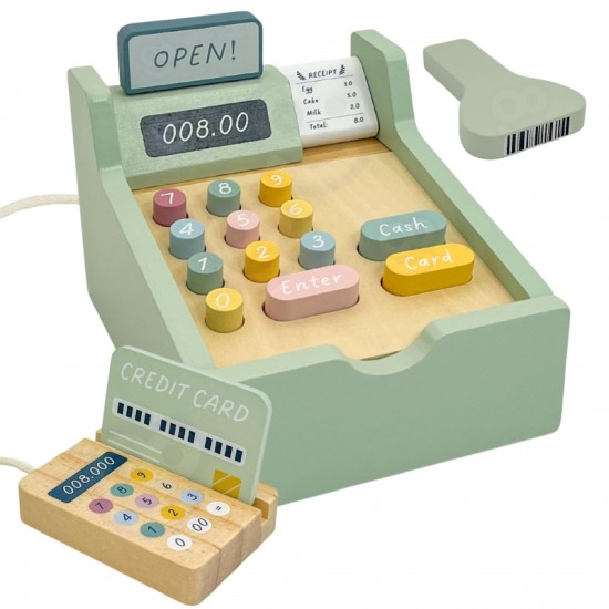 Koka izglītojošs kases aparāts ar aksesuāriem, 23 gab.