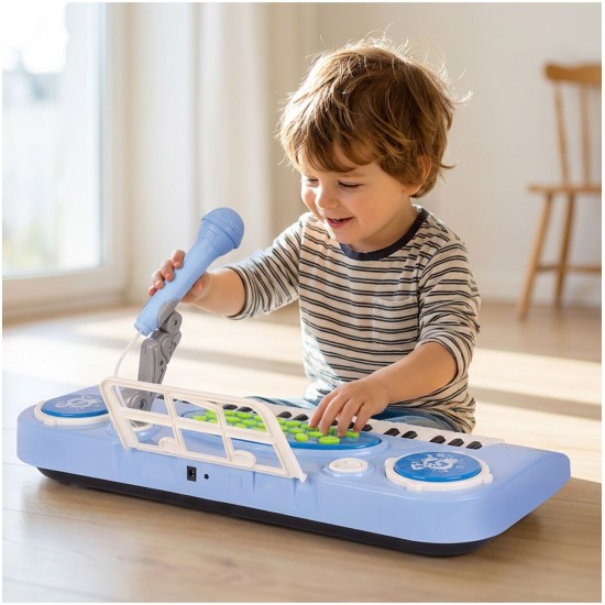 Bērnu klavieres ar 37 taustiņiem un mikrofonu, zilas, USB, MP3