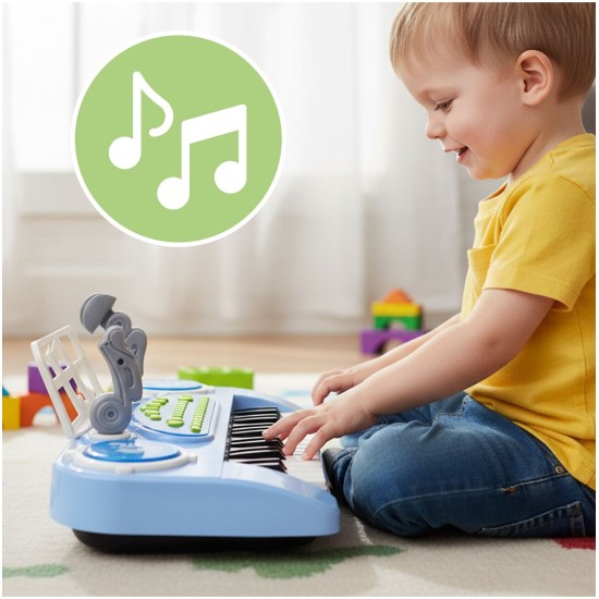 Bērnu klavieres ar 37 taustiņiem un mikrofonu, zilas, USB, MP3
