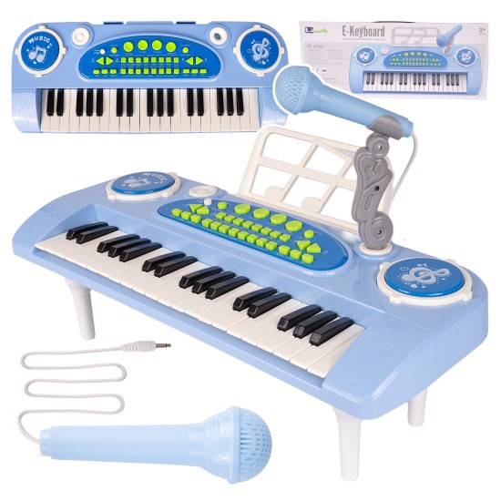 Bērnu klavieres ar 37 taustiņiem un mikrofonu, zilas, USB, MP3