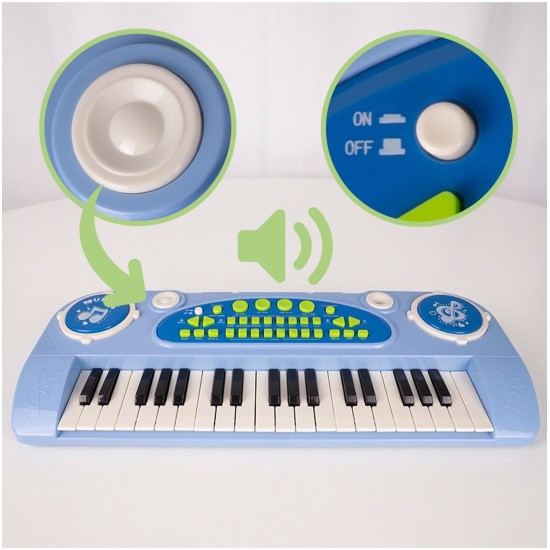 Bērnu klavieres ar 37 taustiņiem un mikrofonu, zilas, USB, MP3