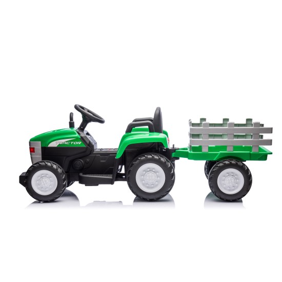 New Holland elektriskais traktors ar piekabi, zaļš