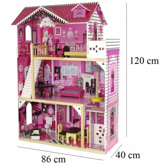 Koka leļļu namiņš ar mēbelēm Villa Amelia 120 cm.