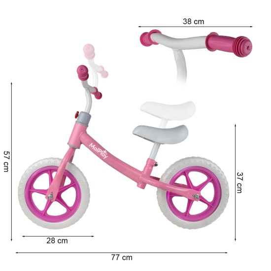 Līdzsvara velosipēds Malplay 12" Eva, Pink