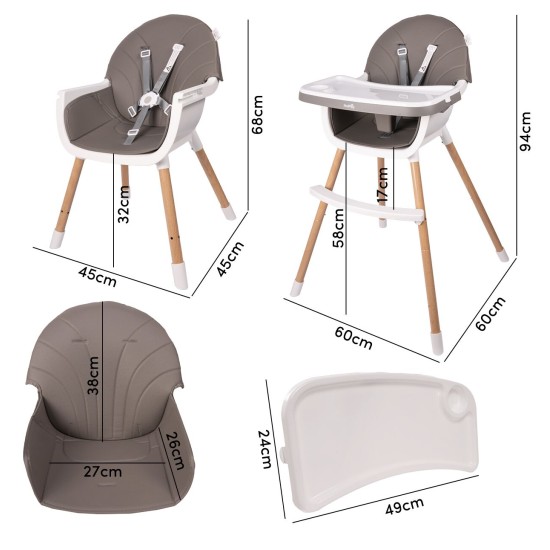 Bērnu barošanas krēsls 3in1 BITEO Grey