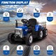 Liels elektriskais traktors ar piekabi, zils