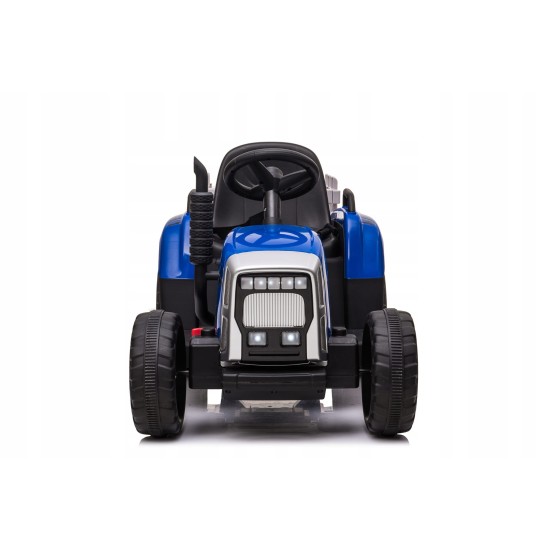 Liels elektriskais traktors ar piekabi, zils