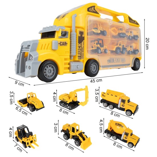 XL kravas automašīna ar 6 metāla automašīnām koferī