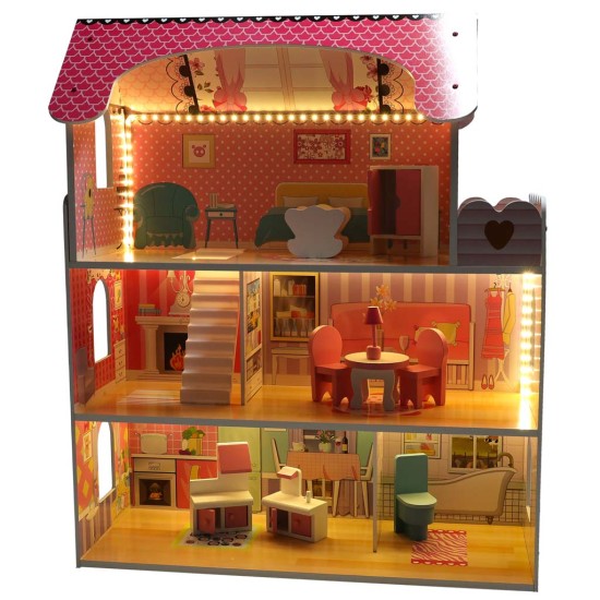 Leļļu namiņš ar mēbelēm un LED apgaismojumu 70 cm. augstums