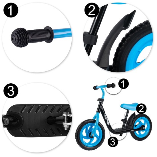 Balansa velosipēds ar EVA platformu 12" melns un zils