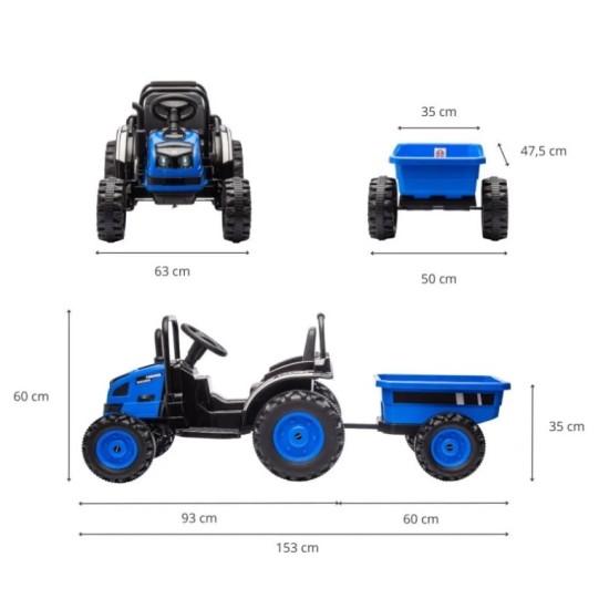 Elektriskais traktors ar piekabi Farmer, Blue