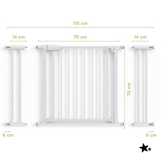 Drošības vārti bērniem 75–110 cm, balti, stiprināmi bez urbšanas