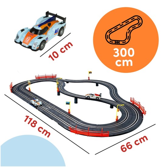 Automašīnu trase Top Turbo, 300 cm, 2 LED automašīnas, 2 pultis