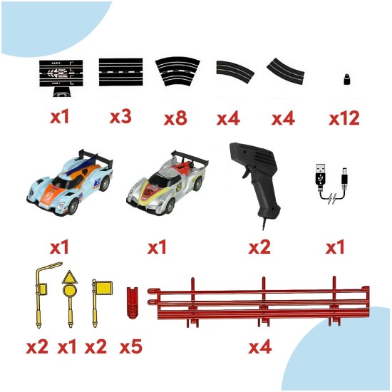 Automašīnu trase Top Turbo, 300 cm, 2 LED automašīnas, 2 pultis