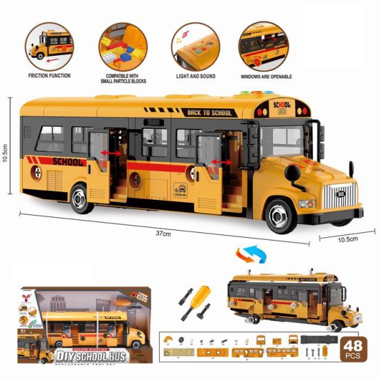 Konstruktors – liels skolas autobuss ar gaismas un skaņas efektiem, 48 detaļas