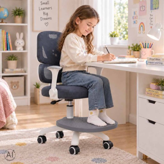 Bērnu rakstāmgalda krēsls, ergonomisks, grozāms, ar regulējamu augstumu, Pelēks
