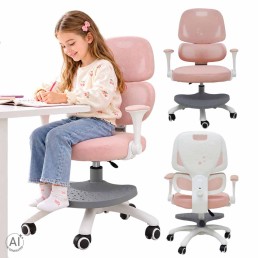 Bērnu rakstāmgalda krēsls, ergonomisks, grozāms, ar regulējamu augstumu, rozā