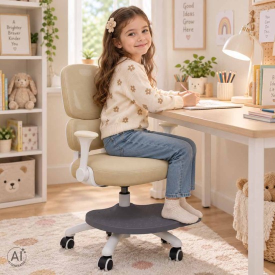 Bērnu rakstāmgalda krēsls, ergonomisks, grozāms, ar regulējamu augstumu, bēšs
