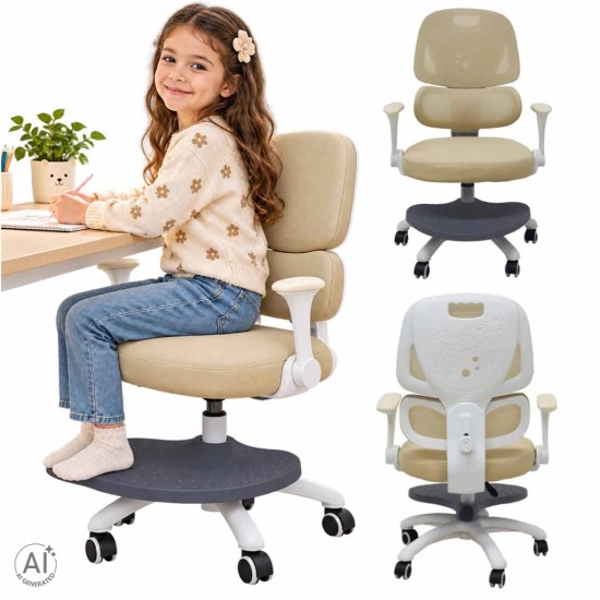 Bērnu rakstāmgalda krēsls, ergonomisks, grozāms, ar regulējamu augstumu, bēšs