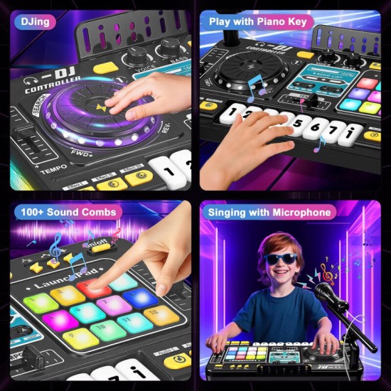 Bērnu DJ pults ar mikrofonu, klavieru taustiņiem, Bluetooth un DJ plašu atskaņotāju