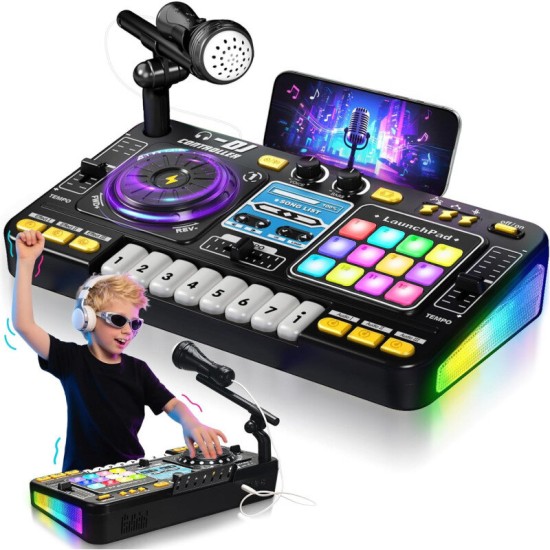 Bērnu DJ pults ar mikrofonu, klavieru taustiņiem, Bluetooth un DJ plašu atskaņotāju