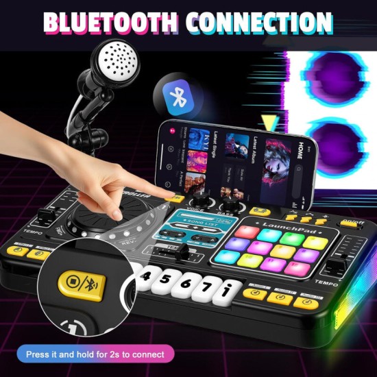 Bērnu DJ pults ar mikrofonu, klavieru taustiņiem, Bluetooth un DJ plašu atskaņotāju