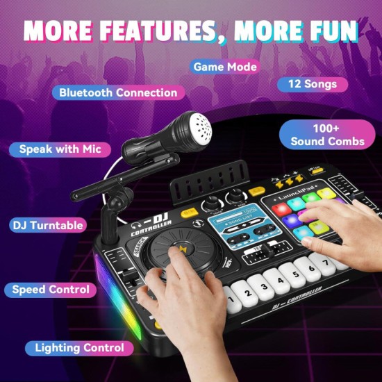 Bērnu DJ pults ar mikrofonu, klavieru taustiņiem, Bluetooth un DJ plašu atskaņotāju