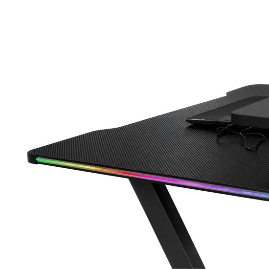 Spēļu galds ar RGB LED pagarinājumu un datora turētājiem, 120x60x70 cm, melns