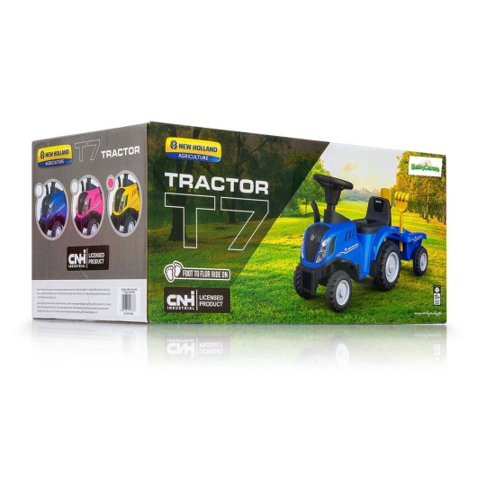 Bērnu traktors ar piekabi New Holland , rozā