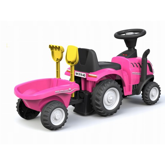 Bērnu traktors ar piekabi New Holland , rozā