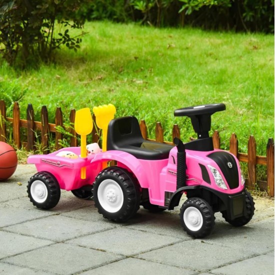 Bērnu traktors ar piekabi New Holland , rozā