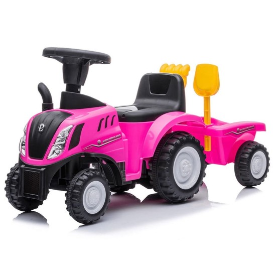 Bērnu traktors ar piekabi New Holland , rozā