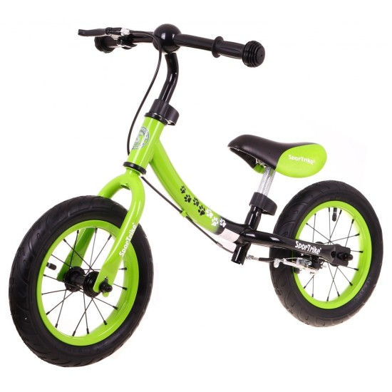 Līdzsvara velosipēds zaļš Sport Trike ar bremzēm un piepūšamiem riteņiem