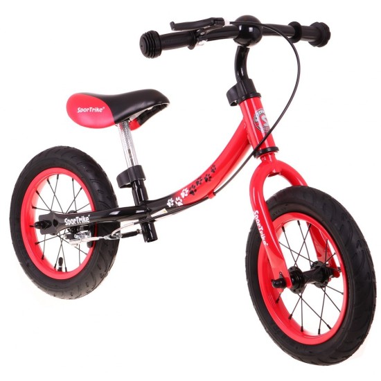 Līdzsvara velosipēds sarkans Sport Trike ar bremzēm un piepūšamiem riteņiem