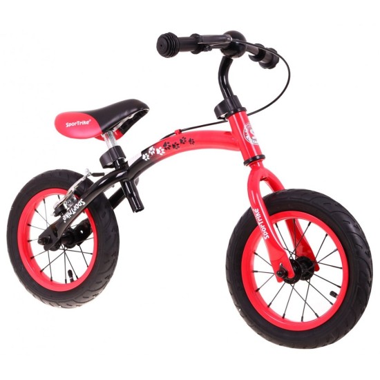 Līdzsvara velosipēds sarkans Sport Trike ar bremzēm un piepūšamiem riteņiem